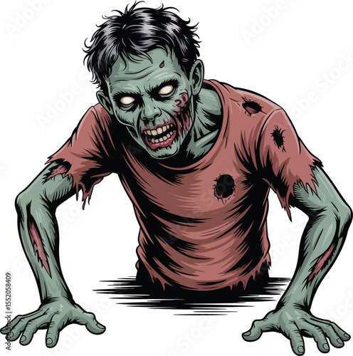 Horror portrait of a scary young man with a beard, a monster with dark, dead eyes, a spooky illustration