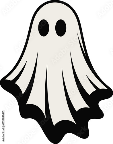 Cute Halloween ghost cartoon vector illustration with a funny baby bird silhouette