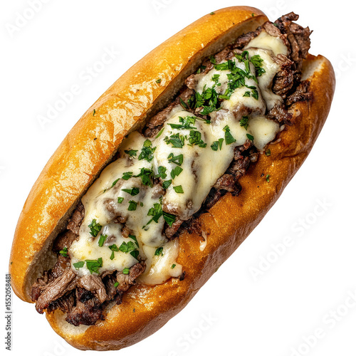 Delicious philly cheesesteak sandwich isolated on transparent background