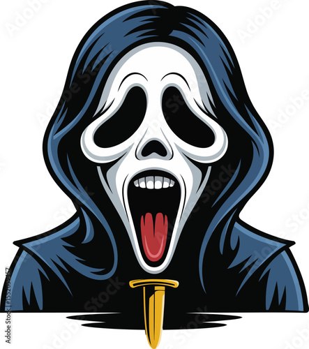 A scary, evil skull with a cigarette, symbolizing death and pirate danger, is a cartoon illustration perfect for Halloween horror art
