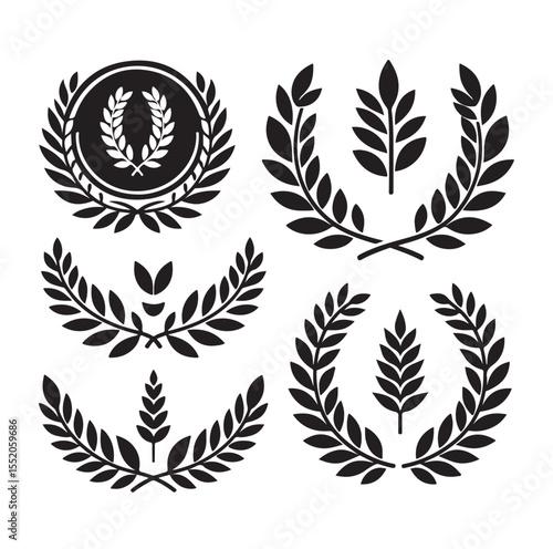 set laurel sign wreaths wings and banners for logo design set vector