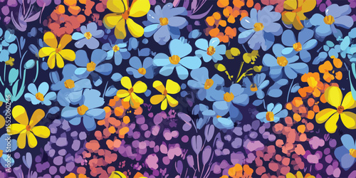 Vibrant Meadow Floral Seamless Pattern Graphic Botanical Vector Design for Apparel and Decor