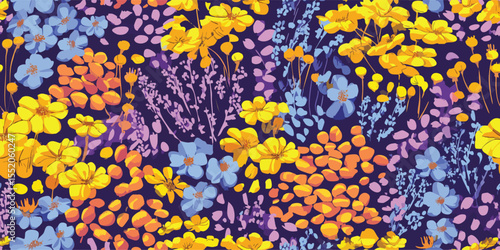 Vibrant Meadow Floral Seamless Pattern Graphic Botanical Vector Design for Apparel and Decor