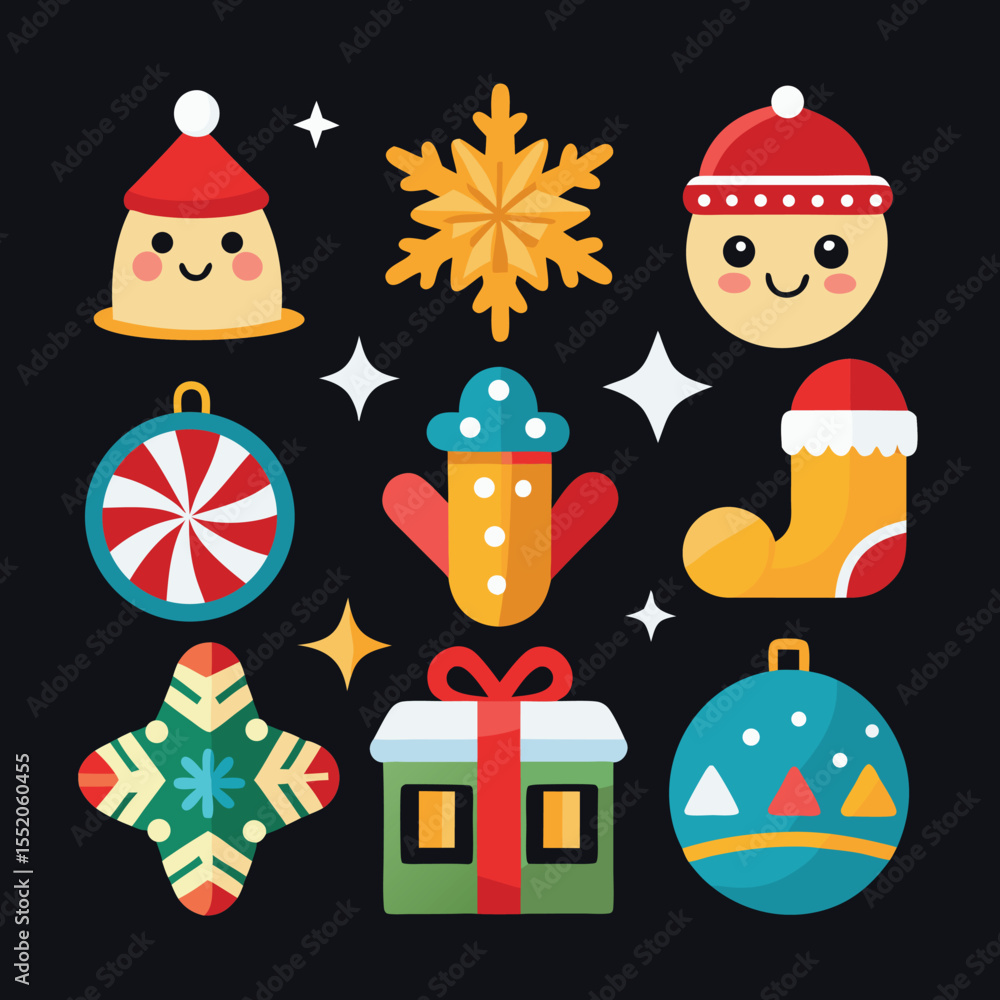 Fototapeta premium line art color vector Christmas icon set 