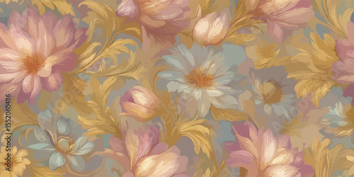 Heritage Floral Engraving Seamless Pattern William Morris Inspired Vector Print for Textiles