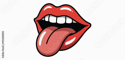 Stylized red lips with tongue sticking out and white teeth