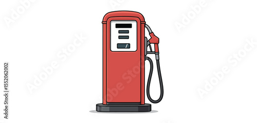 Retro red gasoline pump with hose and nozzle on a white background