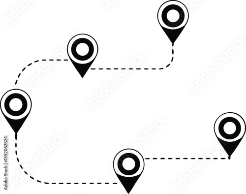 Map Route with Location Pins and Dashed Path