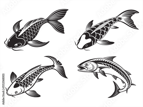 sanke fish sihouette black vector bundle