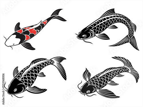 sanke fish sihouette black vector bundle
