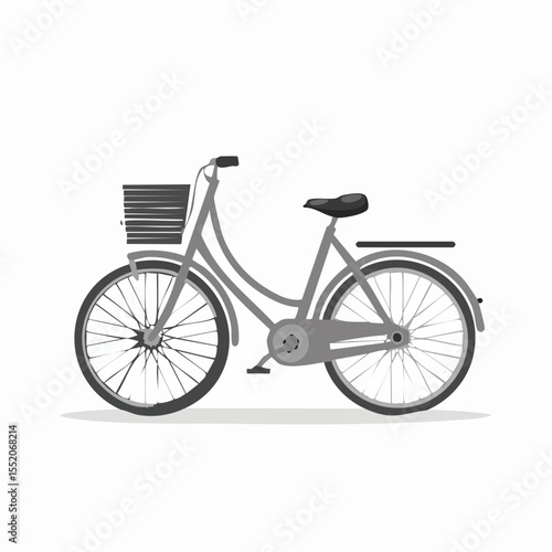 A flat vector illustration of a bicycle with an urban theme, rendered in monochrome gray tones, perfect for city-related designs or minimalist graphics.
