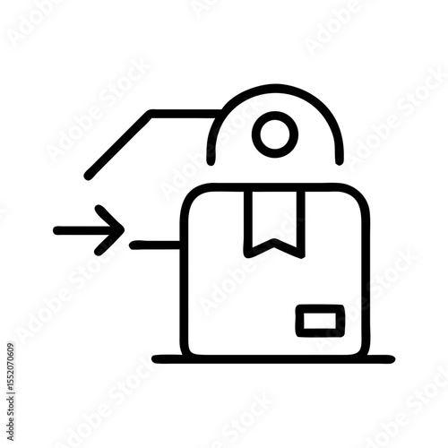Package delivery icon with a label and arrow indicating movement  