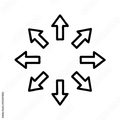 Directional arrows pointing outward in a circular formation  
