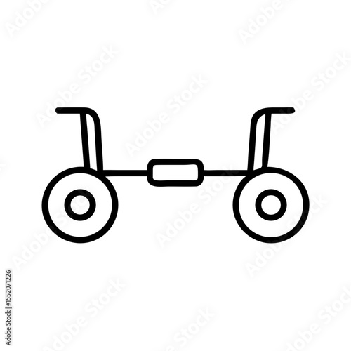 Simple line illustration of bicycle with two wheels and handlebars  