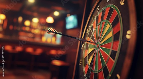Dart hitting dartboard in a pub, game, competition, sport, leisure, entertainment