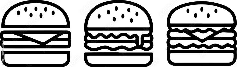 Delicious Burger Icons A Set of Yummy Fast Food Graphics Delicious Burger Icons A Set of Yummy Fast Food Graphics