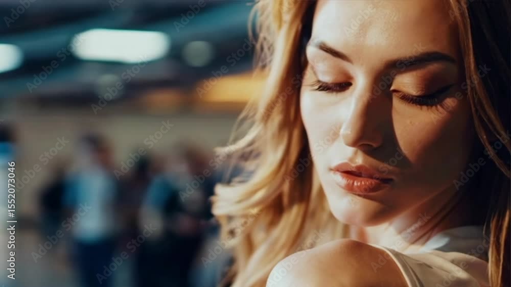 Close-up cinematic video of beautiful woman in deep thought with blurred subway background Close-up cinematic video of beautiful woman in deep thought with blurred subway background