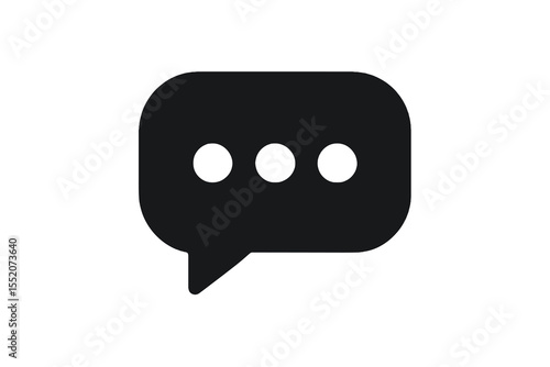 Speech bubble icon with three dots, representing message or conversation in minimal solid style.