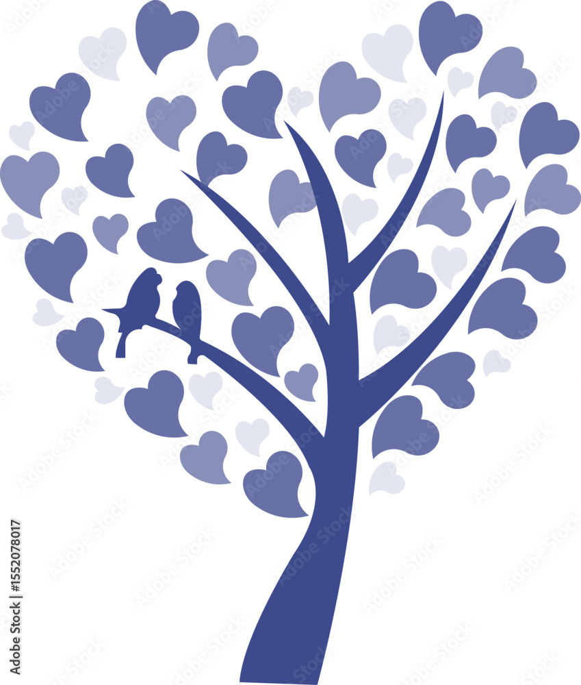 Obraz premium Heart Tree with Love Birds, Romantic Nature Illustration for Cards & Decor