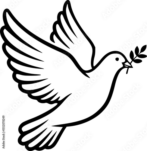 White dove vector with an olive branch in its beak, symbol of peace and hope