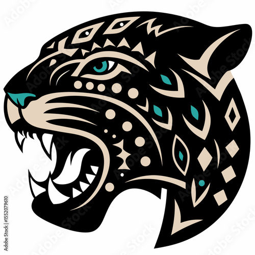 Aztec Jaguar Head Geometric Tribal Design