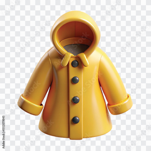 3D Yellow Raincoat Icon | Waterproof Outerwear, Monsoon Jacket, Weather Gear
