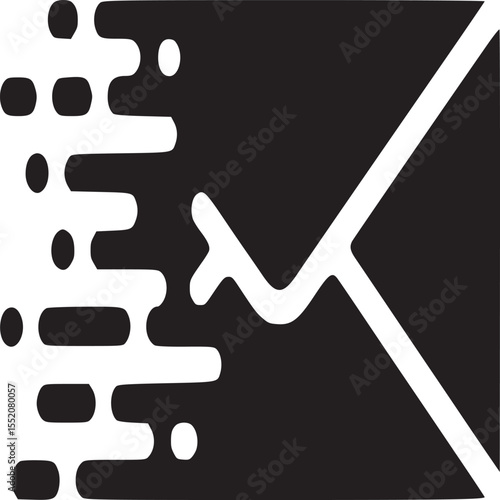 Black envelope icon with pixelated effect on the left side against a white background