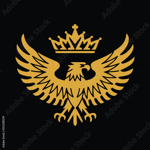 Golden coat of arms with wings shield crown emblem vector design royal heraldic badge symbol