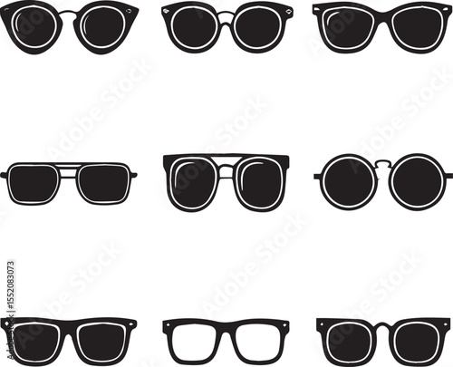 A fashionable set of vector sunglasses and eyeglasses isolated on white, perfect for summer accessory illustrations