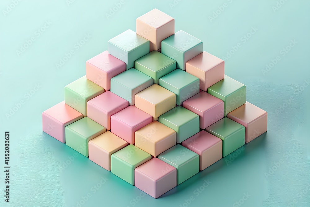 Obraz premium A pastel pyramid of colorful cubes on a light green background