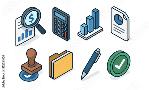 Wallpaper Mural Business and finance icon set featuring charts, calculator, and documents Torontodigital.ca