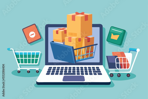 Shopping cart icons symbolize online retail and e-commerce, representing the act of buying and selling products on the internet