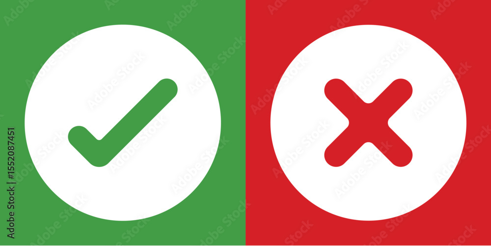 Obraz premium Green check mark and red cross mark icon
