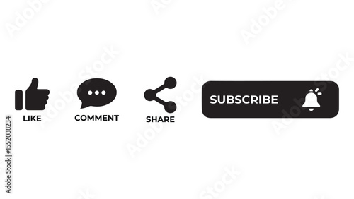 Social media engagement icons like comment share and subscribe with notification bell