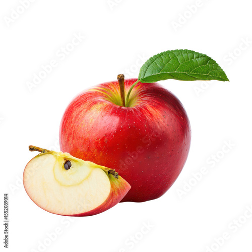 Ripe Red Apple with Leaf and Slice on fruit fresh