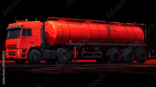 Striking Red Tanker Truck Silhouette Against a Dramatic Black Background