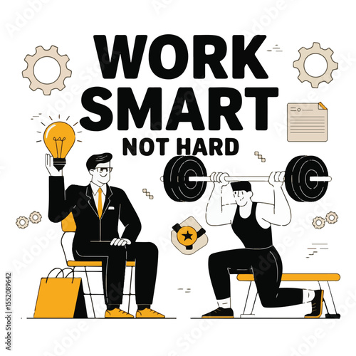 Successful businesspeople hold signs of success or sip coffee, illustrating concepts of work and money with vector cartoon design ideas
