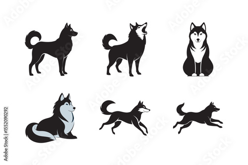 Siberian Husky Silhouette Bundle Six Positions