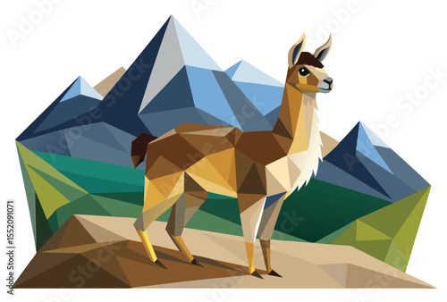 Llama in Andes Low Poly Vector Geometric Polygonal Icon Illustration 