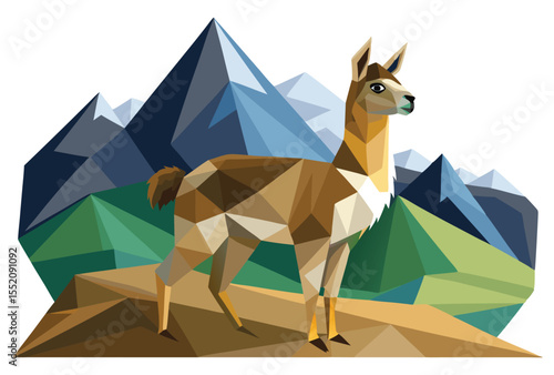 Andes Llama Low Poly Vector Geometric Style Polygonal Icon illustration