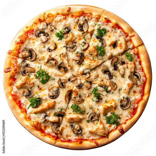 Delicious Chicken Mushroom Pizza Gourmet Pizza Recipe Food Photography Restaurant Menu Italian Cuisine Pizza Toppings isolated on transparent background
