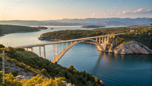 Aerial view of krk bridge croatia scenic landscape travel destination european architecture and nature beauty