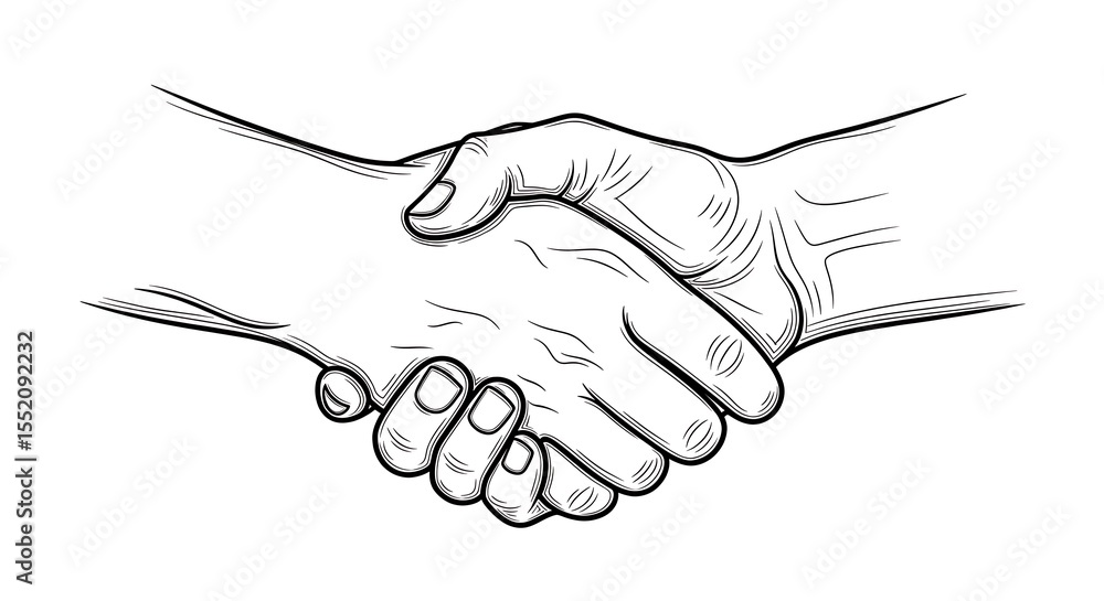Fototapeta premium Handshake Line Art Illustration Two People Agreeing