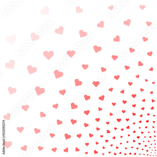 A gradient pattern of small red hearts fading into white, creating a whimsical and romantic design.