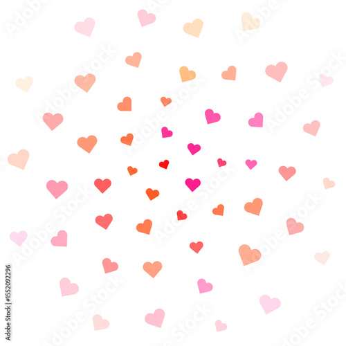 A swirling pattern of soft-colored hearts in shades of pink and orange against a white background, conveying a cheerful, loving atmosphere.
