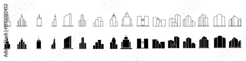 Skyscraper icon vector set. Building illustration sign collection. high rise building symbol. architecture web icons.