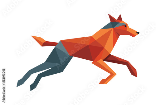Low Poly Running Dog Vector Clipart in Geometric Style Polygonal Dog Icon Illustration