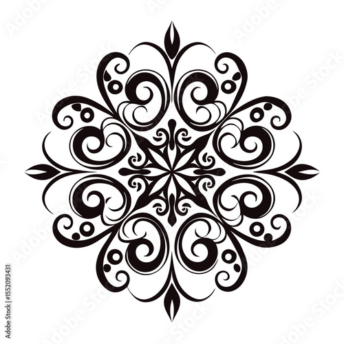 Vintage black and white vector floral ornament with ornate leaf and swirl elements, perfect for a decorative art pattern or tattoo design