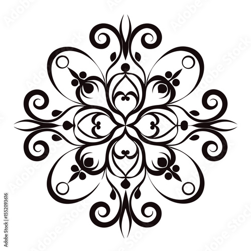 Abstract floral vector ornament design with swirling leaves and butterfly silhouettes
