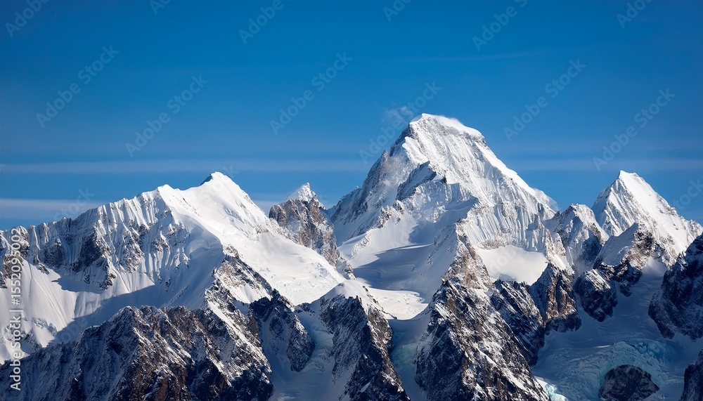 Obraz premium a majestic snow covered mountain range with sharp towering peaks under a clear blue sky